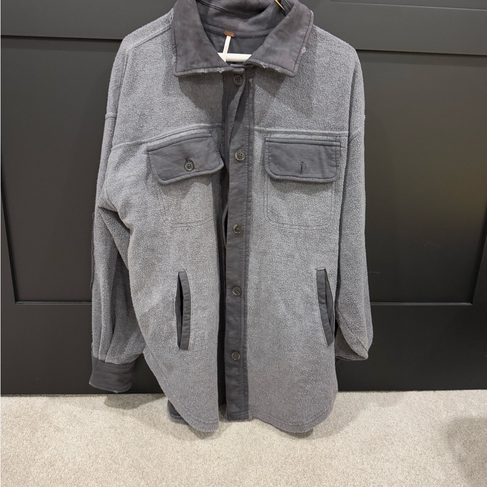 Free People Gray Fleece Jacket- oversized